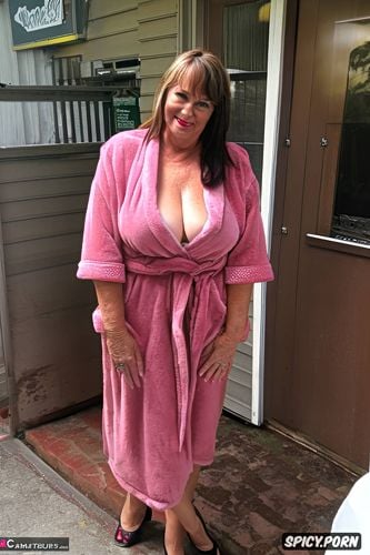 bathrobe, a realistic photography of chubby gilf, wide hips