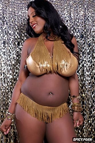 wide hips, huge hanging hooters, gold and silver and colorful jewelry