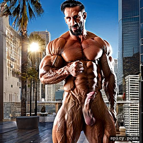 long athletic legs, masterpiece, hairy 87 years old grandpa arab with ripped abs