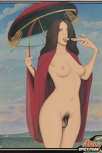 hairy vagina, thick thai woman, brown hair, masterpiece painting