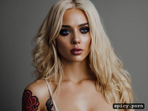 fit body, blond hair, long hair, latina, tattoos, cosplay, pretty face