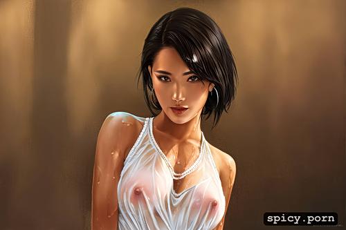 highres, one person only, colored, short black wet hair, capturing eyes