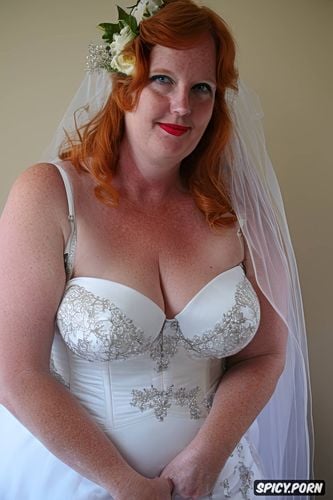 bridal gown, wide hips, very fat, big belly, morbid obese mature wife