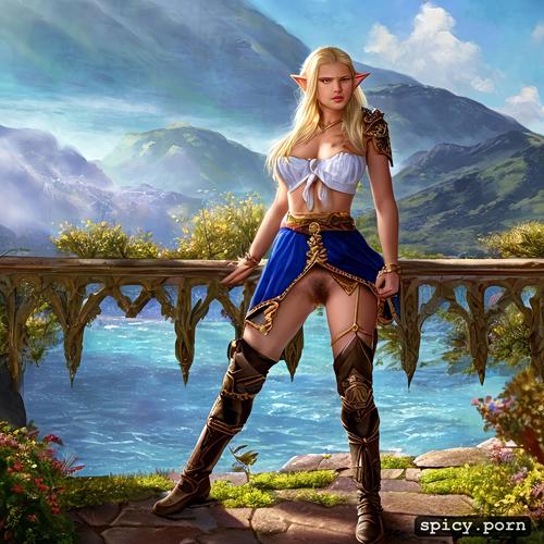 elf, impressionist style, metal, hd, skirt lifted, embarrassed
