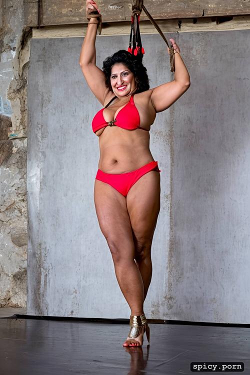 full body view, color portrait, giant hanging boobs, 71 yo beautiful lebanese dancer