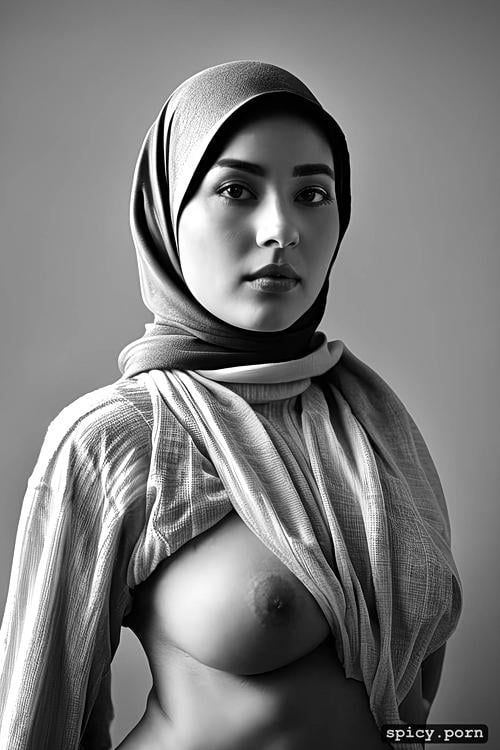 selfie, no makeup, woman, big boobs, low quality camera woman in hijab