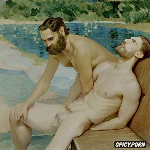 handsome bearded guys, perfect two gay nude males, henri toulouse lautrec
