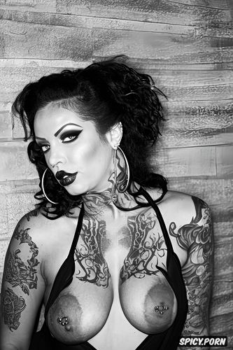 whore, skank, big hair, tattoos, dark, piercings, methhead, witchy