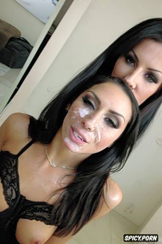 real amateur selfie of a hot vengeful spanish hotwife with a big load of cum on her face