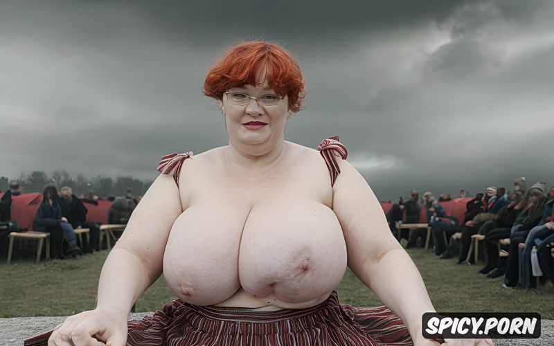 big old woman, fat grandmother ninety, very saggy tits, circus freak attraction