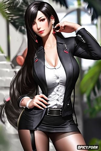 tifa lockhart final fantasy vii black blazer white shirt shirt unbuttoned beautiful face milf