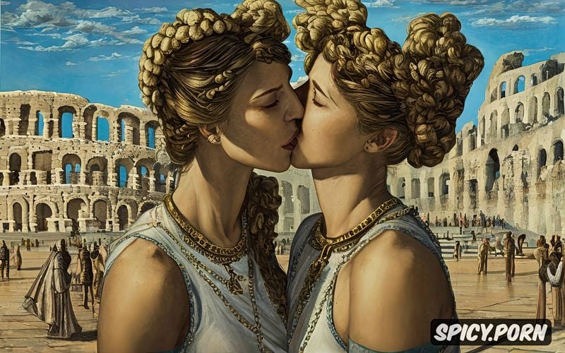 ancient rome, lesbian couple kissing