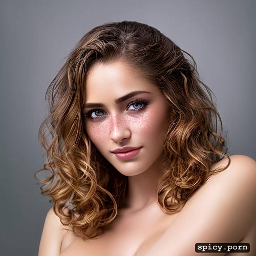 birthmark, curly hair, ethnicity, flirty, detailed, breasts