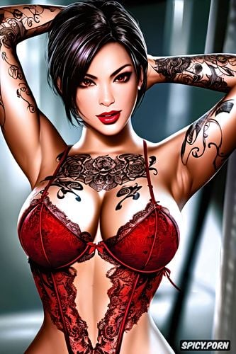 high resolution, ada wong resident evil beautiful face young sexy low cut red lace lingerie