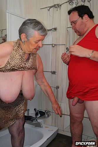 man watching the sexy granny posing, cumming, enormous dick