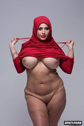 iranian actress, very broad hip, 47 years old, totally naked in only red hijab and nothing else