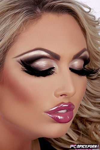mascara, extremely heavy makeup, face closeup, bimbo botox lips