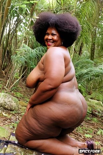 big areolas, a bbw black granny, wide hips, african tribe, afro hair