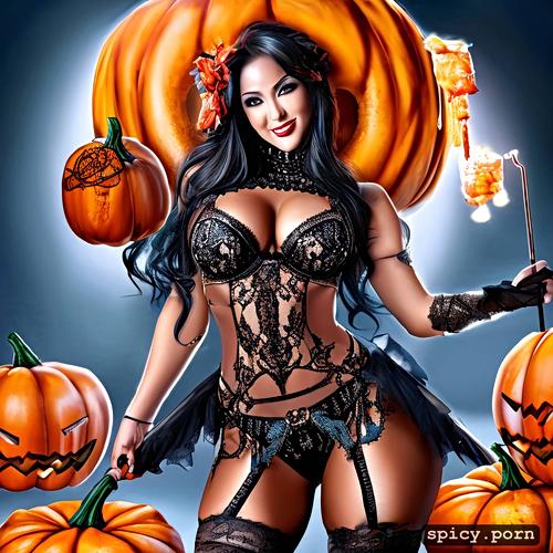 evil pumpkin make up, candy bad, hyper realistic, goddess, image halloween night