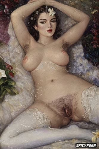 lying down, pierre auguste renoir, full body shot, big boobs wide hips gentle smile good pussy view trimmed pussy hairy pussy innie pussy puffy pussy no panties