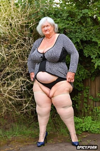 very large tits, elderly, granny, very massive tits, heels, naked