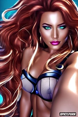 ultra detailed face shot, ultra realistic, starfire the justice league black lingerie beautiful face milf