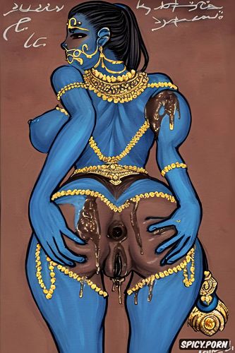mughal art style, cat ears, small blue breasts, indian cat woman