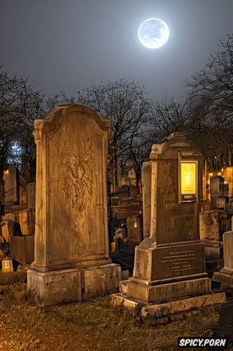scary glowing walking human skeleton, graveyard at night, moonlight