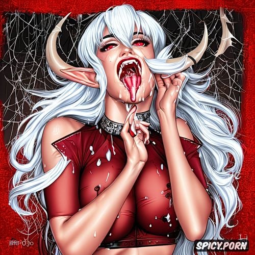 cum in mouth, high contrast, red moon, pointy ears, dark fantasy