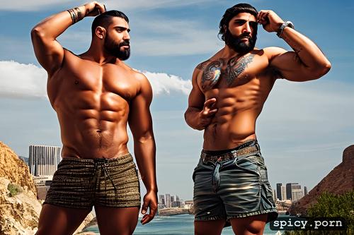 arab man super handsome muscular strong beard tattooed arms something 1 90 super muscular body perfect physique tanned spectacular naked large erect penis beautiful super large