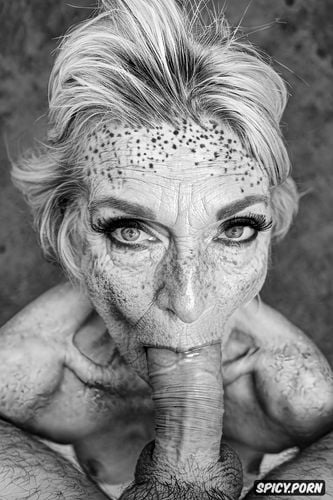 elderly, looking into camera, naked, gilf, freckles, minimalistic