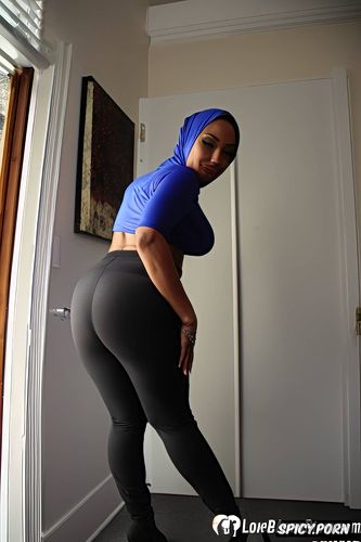 hijab, big saggy breasts, big ass, big thighs, pawg, long tight white pants