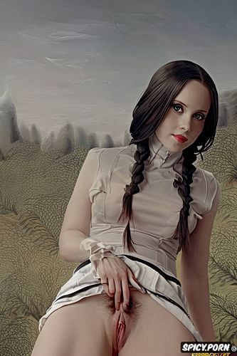 minimalistic, looking into camera, upskirt, detailed hair, braids no panties gentle smile no panties good pussy view trimmed pussy innie pussy puffy pussy gentle smile wednesday addams