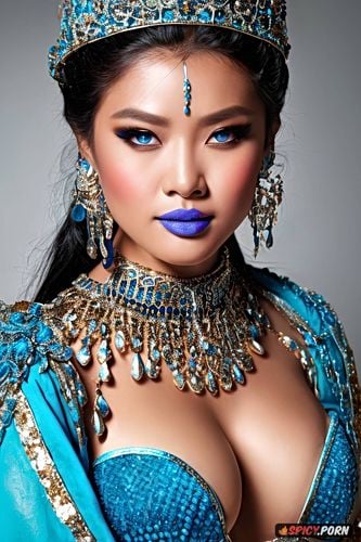 heavy makeup, mongol woman, babyhair edges, ultrarealistic, glitter lipstick 4k