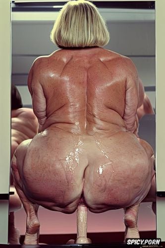 rear view, pastel colors, hyper detailed, hyperrealistic pregnant pissing muscular thighs red bobcut haircut