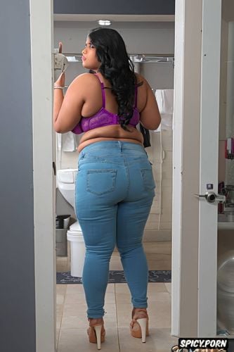 leaning forward, big ass, extremely big tits, voluptuous figure