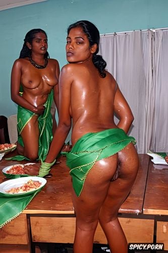 lesbians, dark hair in ponytail, tied up naked minature sri lankan teen face down ass up on dinner table