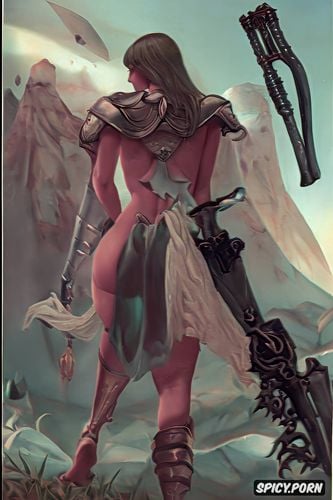 dragon, space age, long legs, old dusty painting, pink nipples