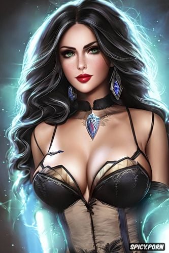 ultra detailed, ultra realistic, yennefer of vengerberg the witcher tight outfit beautiful face full lips milf portrait