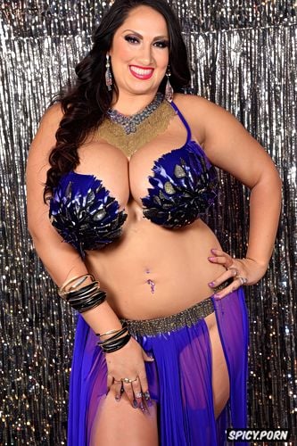 beautiful smiling face, gorgeous bellydancer, huge hanging hooters