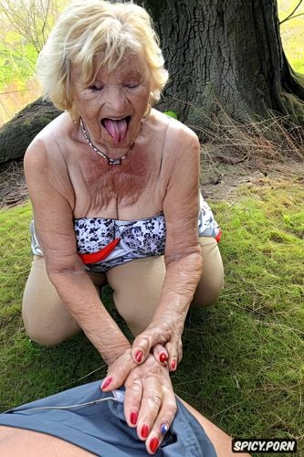 very short blonde hair, sitting on the floor in front of a tree