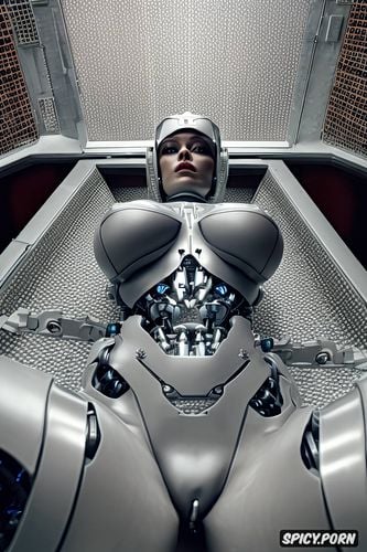 fucking robots, pussy spread open very wide, hyper fat silicon busty boobs