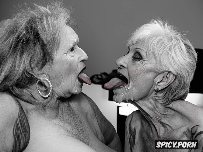 looking up, extreme forced deepthroat, stretched mouth, wrinkled old grandma on her knees