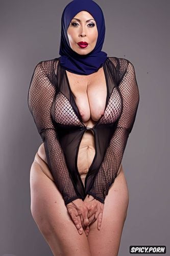 simple hijab, solid color background, huge massive natural breast