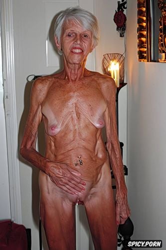 granny, geriatric elderly woman, extreme skinny, ribs showing