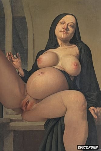 wide open, pregnant, rembrandt, renaissance painting, suck dick