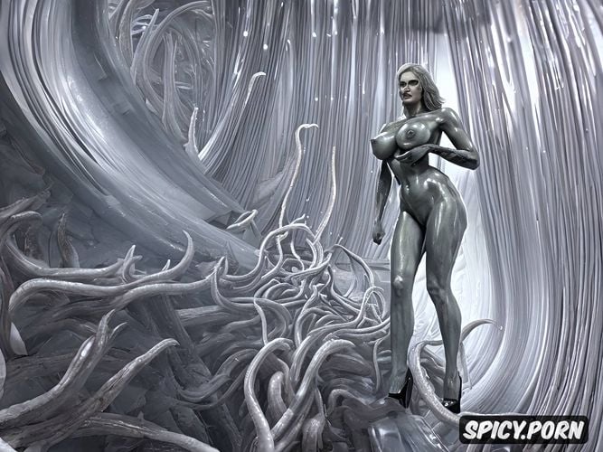 high heels, masterpiece, art of h r giger, thick tentacle aggressively copulating with beautiful woman