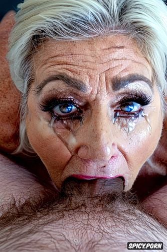 huge tits, gilf slutty wife, wrinkles, in tears, extremely gorgeous aged model face