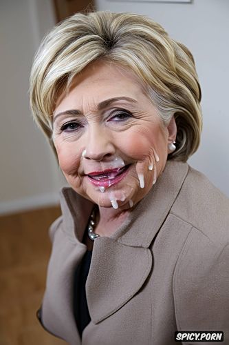 front pov view, hillaryclinton, look into camera, huge load of cum