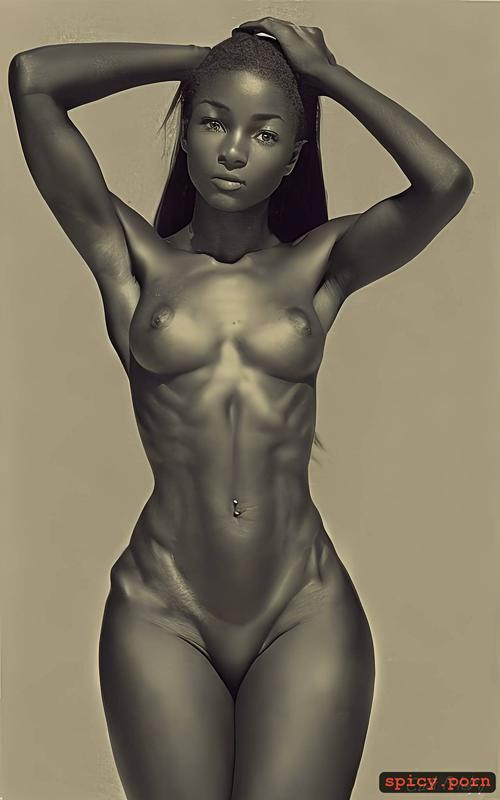african girl, looking at viewer, crosshatch shading, 18yo, small boobs
